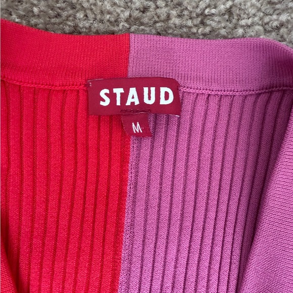 STAUD Two-Tone Long Sleeve Dress in Pink and Red - Picture 4 of 5